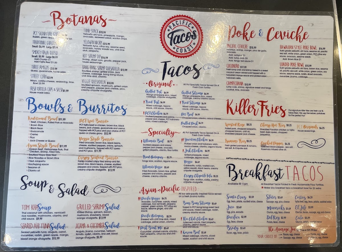 Pacific Coast Tacos Menu - Image 1